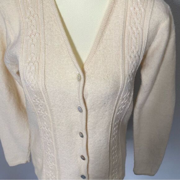 Karen Scott 100% Pure Wool Button Front Cable Knit Ivory Cardigan Women's Size S - Picture 7 of 15